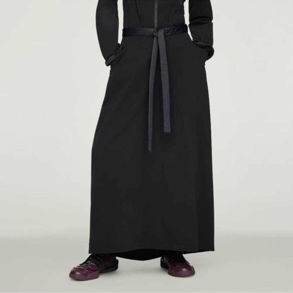 ADIDAS Y3 YOHJI YAMAMOTO Black Tie Waist Maxi Skirt NWOT M